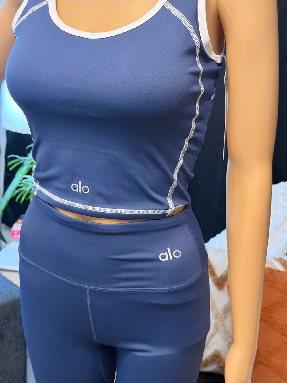 ALO Yoga Navy and White Tank & Bike Short Set - Picture 6 of 9